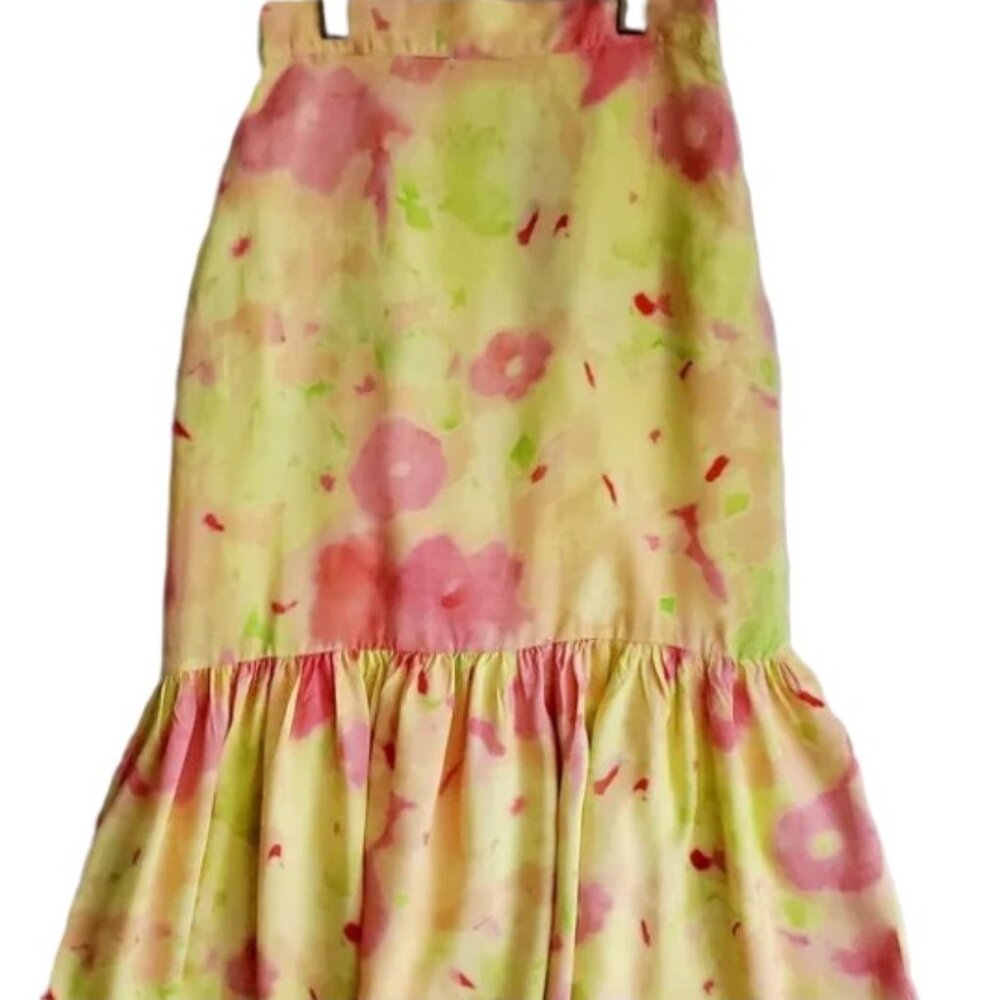 STRADIVARIUS Watercolour Floral Ruffle Skirt Viscose Fit & Flared Women's Medium